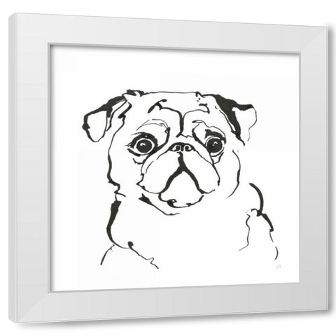 Line Dog Pug I White Modern Wood Framed Art Print by Paschke, Chris