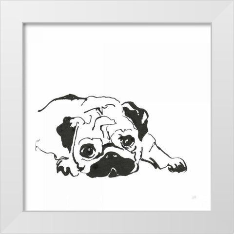 Line Dog Pug II White Modern Wood Framed Art Print by Paschke, Chris