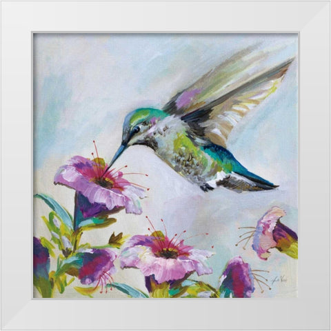 Hummingbird II Florals White Modern Wood Framed Art Print by Vertentes, Jeanette