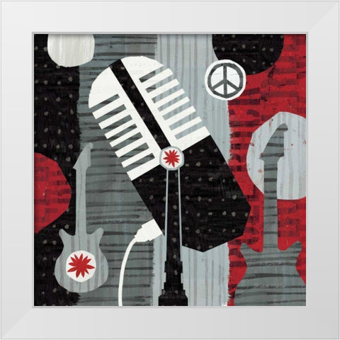 Rock N Roll Mic White Modern Wood Framed Art Print by Mullan, Michael
