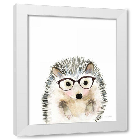 Hedgehog in Glasses White Modern Wood Framed Art Print by Charro, Mercedes Lopez