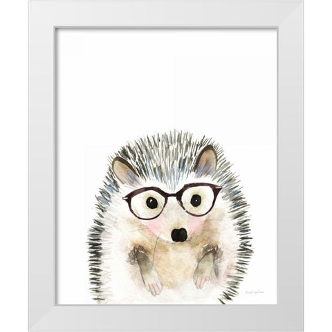 Hedgehog in Glasses White Modern Wood Framed Art Print by Charro, Mercedes Lopez
