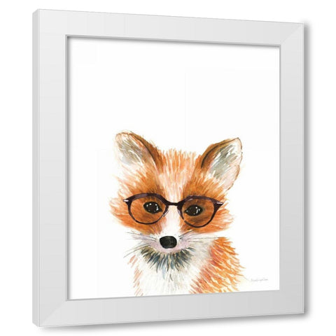 Fox in Glasses White Modern Wood Framed Art Print by Charro, Mercedes Lopez