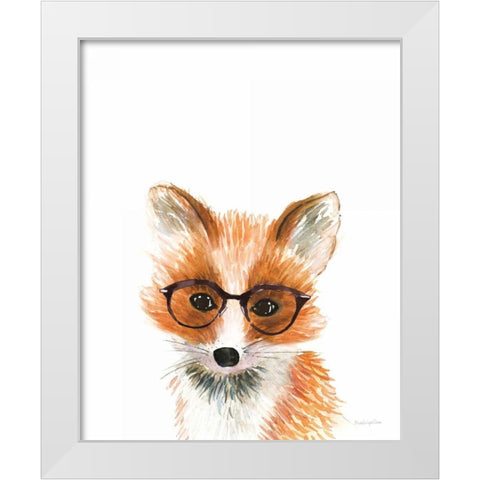 Fox in Glasses White Modern Wood Framed Art Print by Charro, Mercedes Lopez