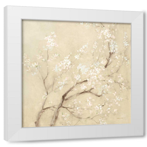White Cherry Blossoms I Linen Crop White Modern Wood Framed Art Print by Nai, Danhui
