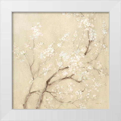 White Cherry Blossoms I Linen Crop White Modern Wood Framed Art Print by Nai, Danhui