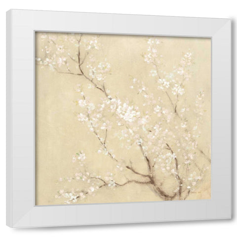 White Cherry Blossoms I Linen Crop White Modern Wood Framed Art Print by Nai, Danhui