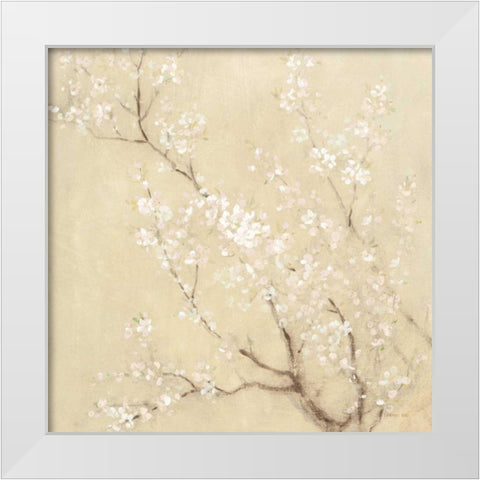 White Cherry Blossoms I Linen Crop White Modern Wood Framed Art Print by Nai, Danhui