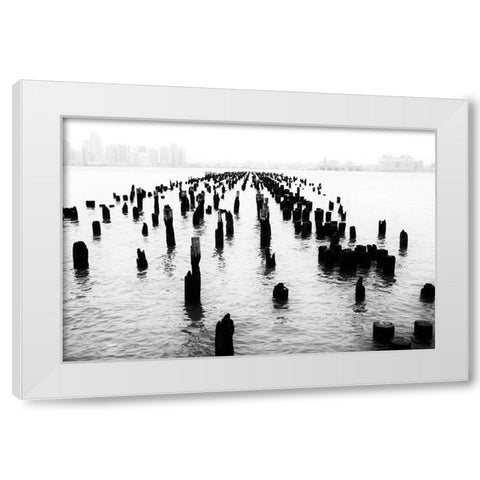 Memory Piers White Modern Wood Framed Art Print by Aledanda