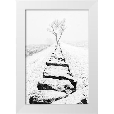 Snowy Stone Wall White Modern Wood Framed Art Print by Aledanda