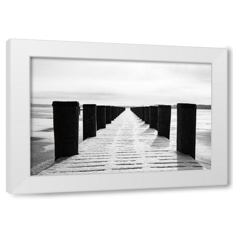 Winter Dock White Modern Wood Framed Art Print by Aledanda