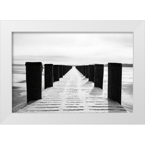 Winter Dock White Modern Wood Framed Art Print by Aledanda