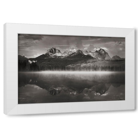 Little Redfish Lake Mist II White Modern Wood Framed Art Print by Majchrowicz, Alan
