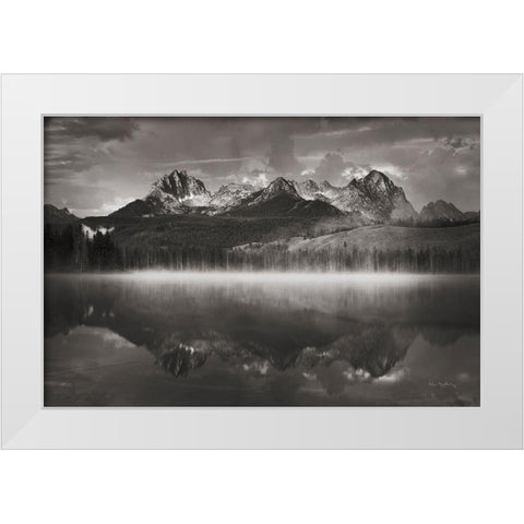 Little Redfish Lake Mist II White Modern Wood Framed Art Print by Majchrowicz, Alan