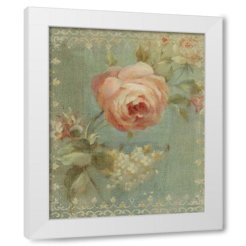 Rose on Sage White Modern Wood Framed Art Print by Nai, Danhui