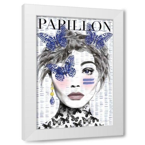 Papillon White Modern Wood Framed Art Print by Charro, Mercedes Lopez