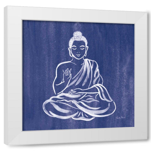 Buddha White Modern Wood Framed Art Print by Zaman, Farida