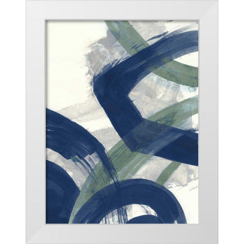 Navy Brushy Abstract I White Modern Wood Framed Art Print by Nai, Danhui