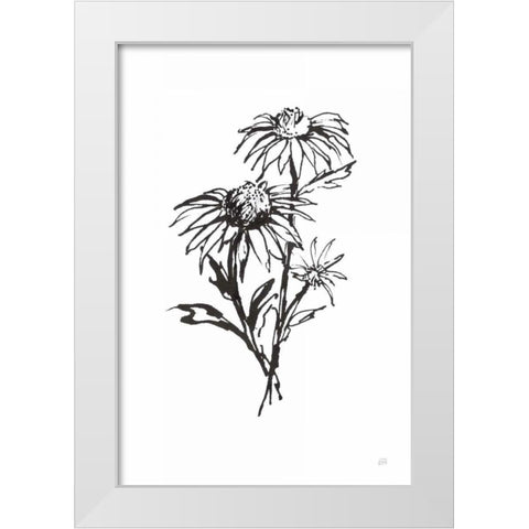 Line Echinacea III White Modern Wood Framed Art Print by Paschke, Chris