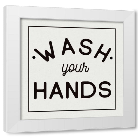 Bathroom Rules I Sq White Modern Wood Framed Art Print by Wild Apple Portfolio