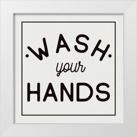 Bathroom Rules I Sq White Modern Wood Framed Art Print by Wild Apple Portfolio