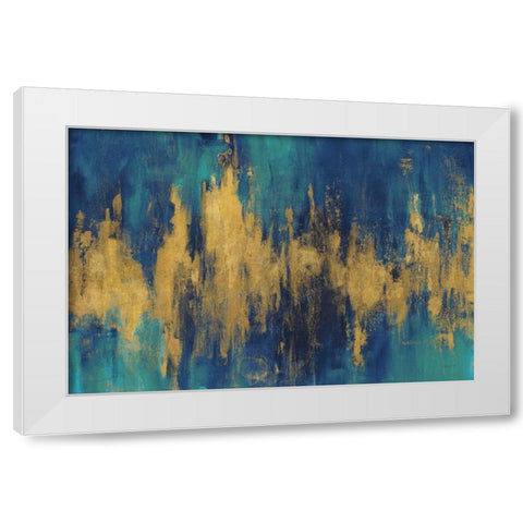 Blue and Gold Abstract Crop White Modern Wood Framed Art Print by Nai, Danhui