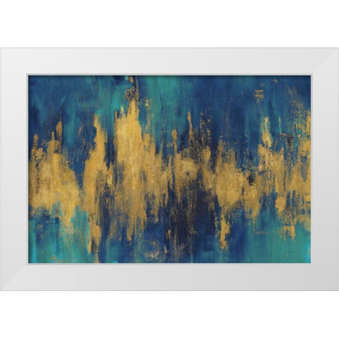 Blue and Gold Abstract Crop White Modern Wood Framed Art Print by Nai, Danhui