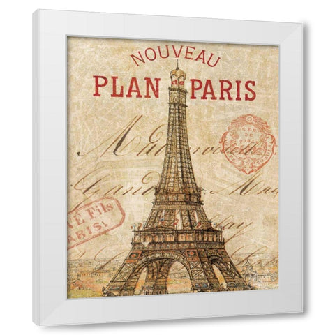 Letter from Paris White Modern Wood Framed Art Print by Wild Apple Portfolio