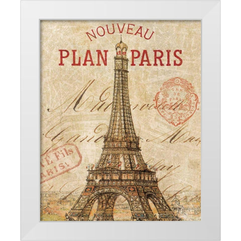 Letter from Paris White Modern Wood Framed Art Print by Wild Apple Portfolio