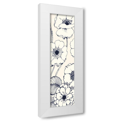 Navy Pen and Ink Flowers II Crop White Modern Wood Framed Art Print by Wild Apple Portfolio