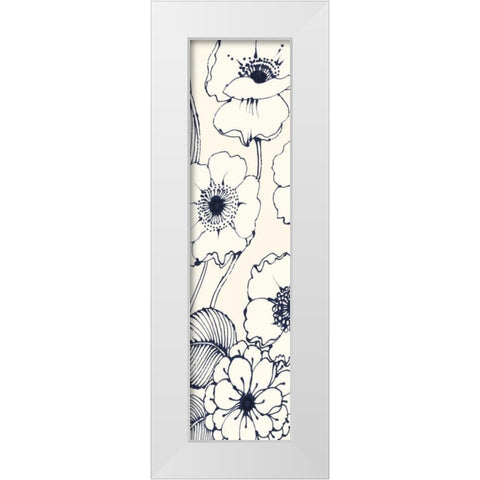 Navy Pen and Ink Flowers II Crop White Modern Wood Framed Art Print by Wild Apple Portfolio