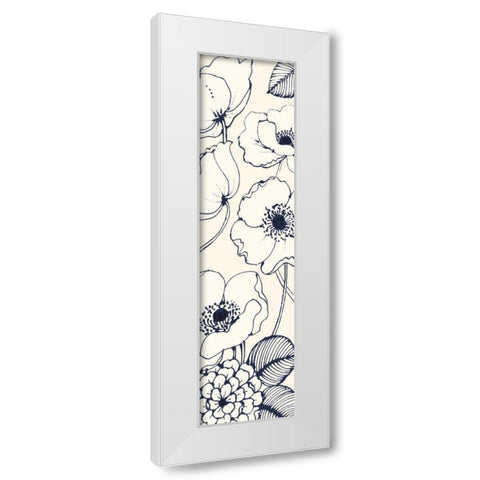 Navy Pen and Ink Flowers III Crop White Modern Wood Framed Art Print by Wild Apple Portfolio