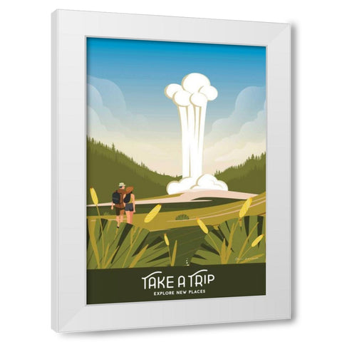 Take a Trip White Modern Wood Framed Art Print by Escalante, Omar