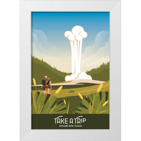 Take a Trip White Modern Wood Framed Art Print by Escalante, Omar
