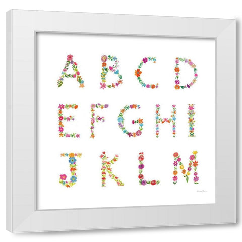 Floral Alphabet Sq I White Modern Wood Framed Art Print by Zaman, Farida