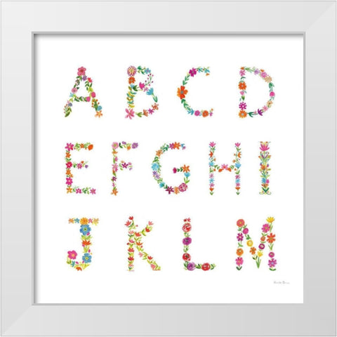 Floral Alphabet Sq I White Modern Wood Framed Art Print by Zaman, Farida