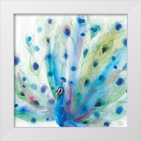 Peacock Glory V White Modern Wood Framed Art Print by June, Dina