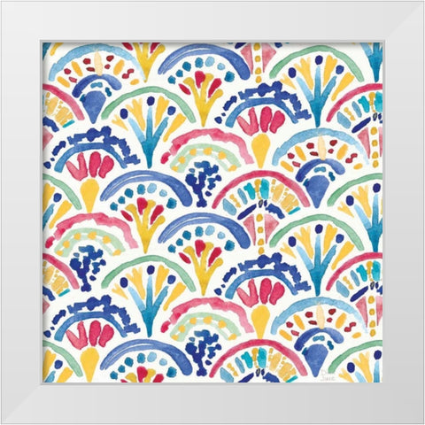Peacock Glory Pattern IIA White Modern Wood Framed Art Print by June, Dina