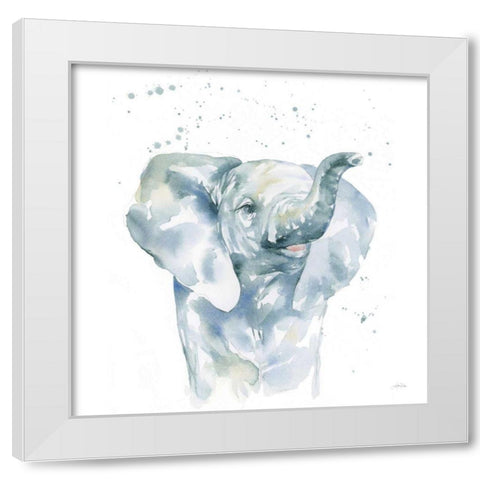 Baby Elephant White Modern Wood Framed Art Print by Pete, Katrina