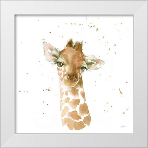 Baby Giraffe White Modern Wood Framed Art Print by Pete, Katrina