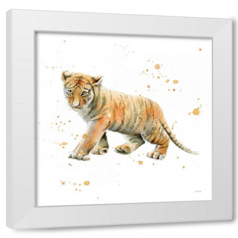Tiger Cub White Modern Wood Framed Art Print by Pete, Katrina