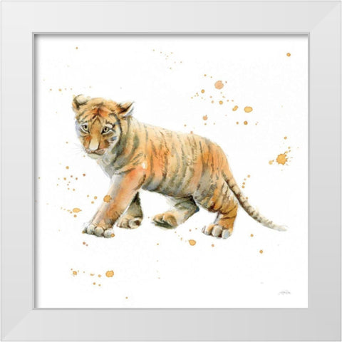 Tiger Cub White Modern Wood Framed Art Print by Pete, Katrina