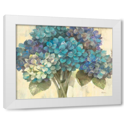 Turquoise Hydrangea White Modern Wood Framed Art Print by Hristova, Albena