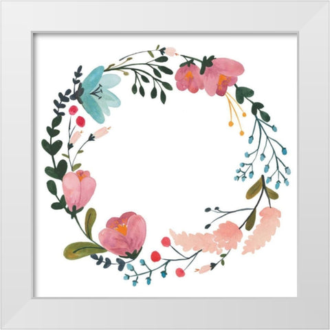 Romantic Floral Wreath II White Modern Wood Framed Art Print by Wild Apple Portfolio