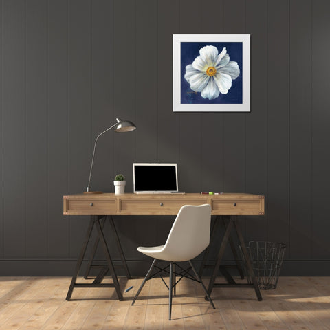 Boldest Bloom I Dark Blue White Modern Wood Framed Art Print by Nai, Danhui