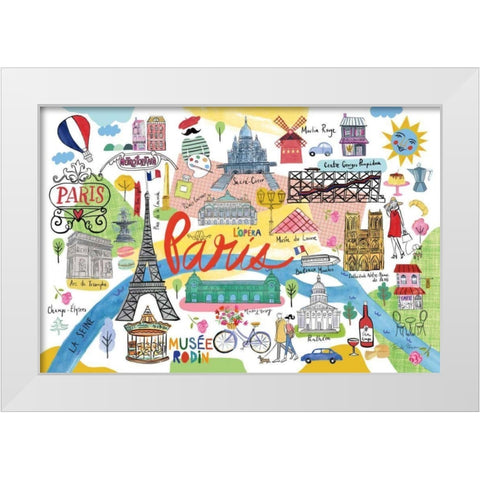 Paris Map White Modern Wood Framed Art Print by Zaman, Farida