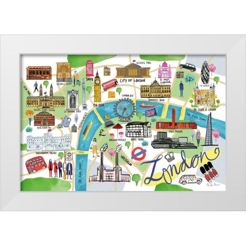 London Map White Modern Wood Framed Art Print by Zaman, Farida