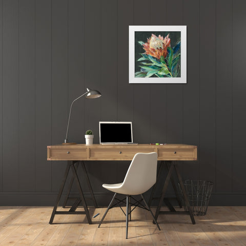 Deep Protea Crop White Modern Wood Framed Art Print by Nai, Danhui