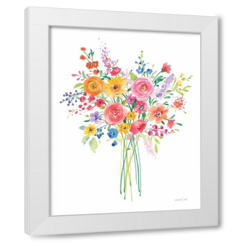 Sunshine Flowers White Modern Wood Framed Art Print by Nai, Danhui