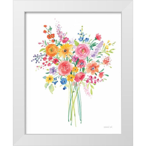 Sunshine Flowers White Modern Wood Framed Art Print by Nai, Danhui